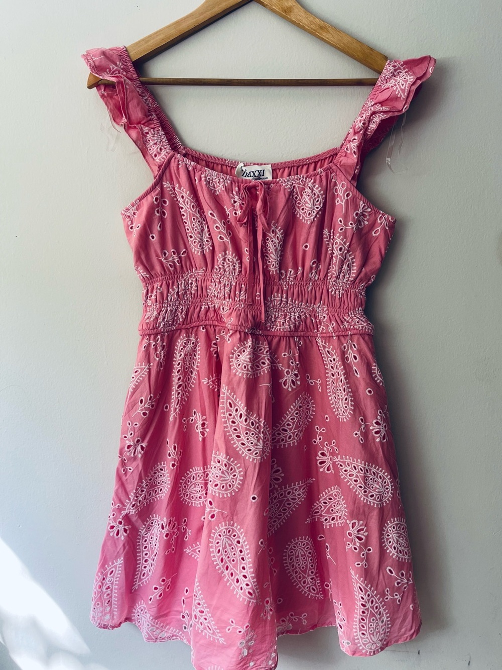 Trixxi Pink Eyelet Ruffle-Strap Mini Sundress, Embroidered, Women’s Size XL